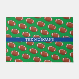 サッカーパターン、ホワイトネーム、青と緑 ドアマット