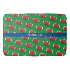 サッカーパターン、ホワイトネーム、青と緑 バスマット