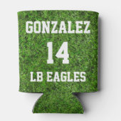 サッカーパパパーソナライズされたボールの名前と番号 缶クーラー (裏面)