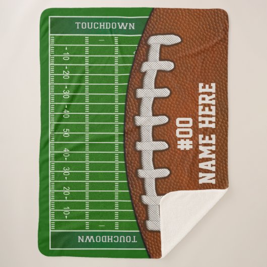 サッカーパーソナライズされたとフットボールのフィールド毛布 シェルパブランケット (正面)