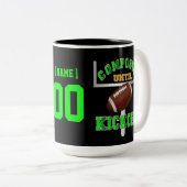 サッカーパーソナライズされたのキックオフまで作曲される ツートーンマグカップ (正面右)