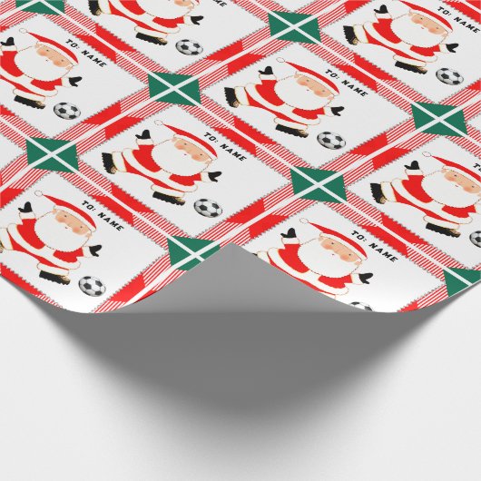 サッカーパーソナライズされたのクリスマスプレゼント ラッピングペーパー (角)