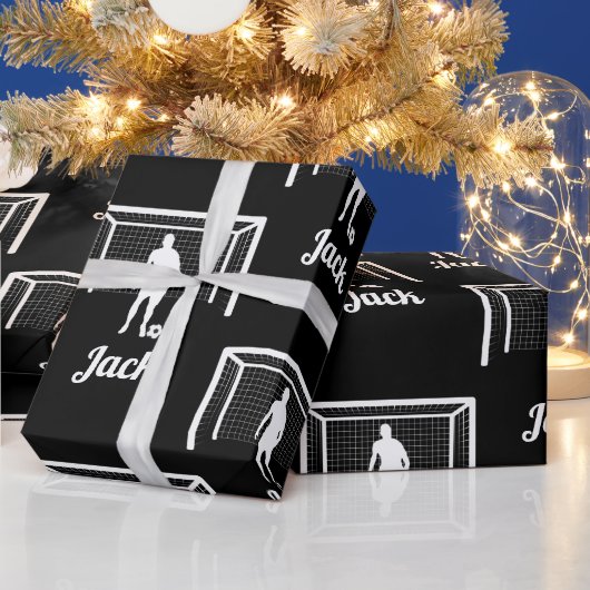 サッカーパーソナライズされたのゴールキーパーサッカーの男性 ラッピングペーパー (クリスマス)