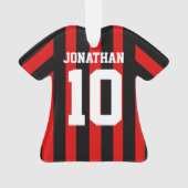 サッカーパーソナライズされたのサッカーシャストライプツ オーナメント (裏面)