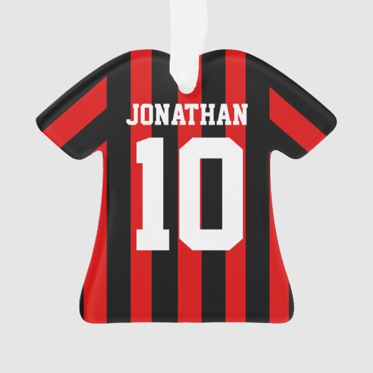 サッカーパーソナライズされたのサッカーシャストライプツ オーナメント (正面)