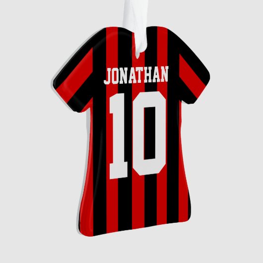 サッカーパーソナライズされたのサッカーシャストライプツ オーナメント (正面)