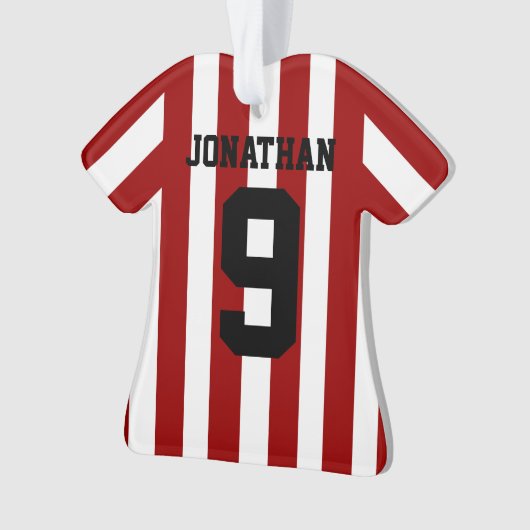 サッカーパーソナライズされたのサッカーシャストライプツ オーナメント (正面)