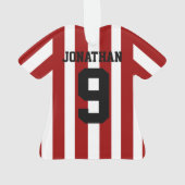 サッカーパーソナライズされたのサッカーシャストライプツ オーナメント (裏面)