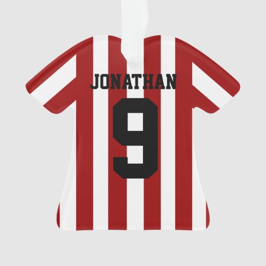 サッカーパーソナライズされたのサッカーシャストライプツ オーナメント (正面)