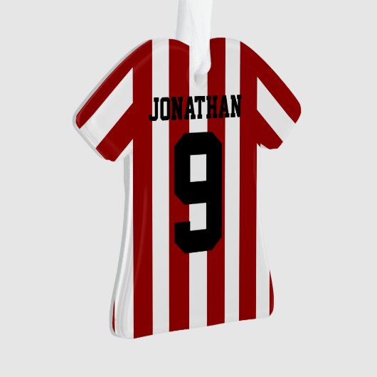 サッカーパーソナライズされたのサッカーシャストライプツ オーナメント (正面)