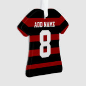 サッカーパーソナライズされたのサッカーシャツレッドブラックバスケ オーナメント (正面)
