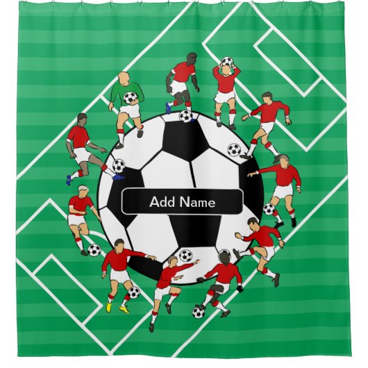 サッカーパーソナライズされたのサッカー シャワーカーテン (正面)