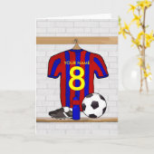 サッカーパーソナライズされたのジャージー（赤と青） カード (黄色い花)