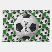 サッカーパーソナライズされたのパターンのサッカーボール キッチンタオル (横)