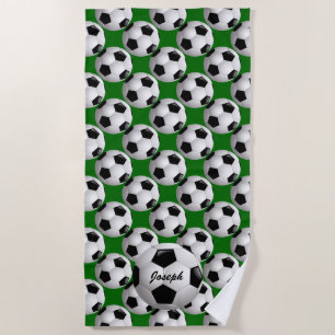 サッカーパーソナライズされたのパターンのサッカーボール ビーチタオル