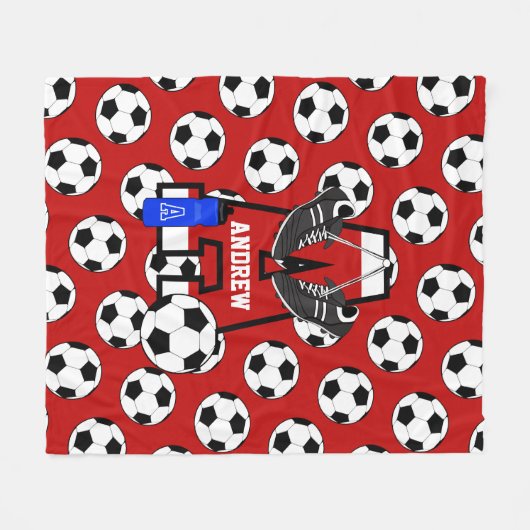 サッカーパーソナライズされたのモノグラム文字A フリースブランケット (正面(横))