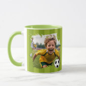 サッカーパーソナライズされたの写真 – 名前をカスタムすると画像 マグカップ (左)