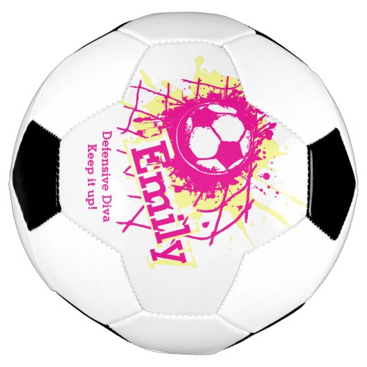 サッカーパーソナライズされたの守備女子ピンク サッカーボール (回転)