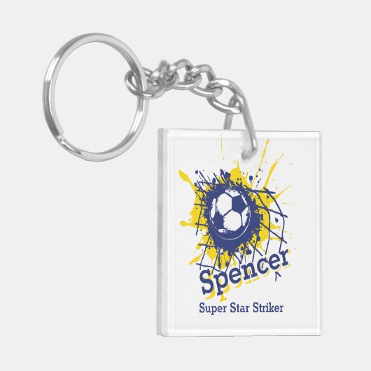 サッカーパーソナライズされたの守備男子ブルーチーム キーホルダー (正面左)