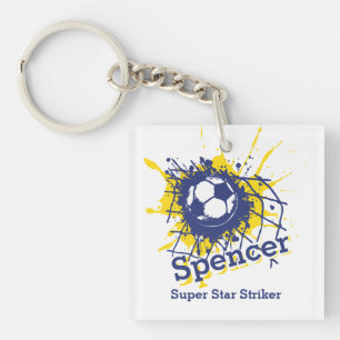 サッカーパーソナライズされたの守備男子ブルーチーム キーホルダー