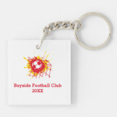 サッカーパーソナライズされたの守備男子レッドチーム キーホルダー (裏面)