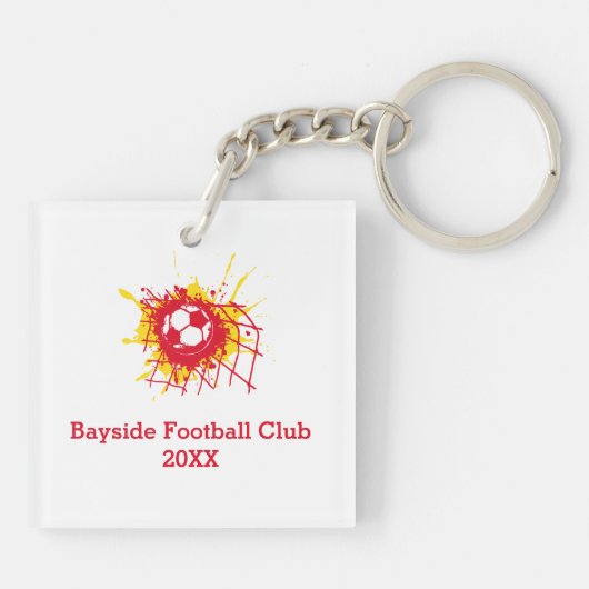 サッカーパーソナライズされたの守備男子レッドチーム キーホルダー (裏面)