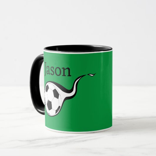 サッカーパーソナライズされたをテーマにしたコーヒーマグ杯スポーツ マグカップ (正面左)