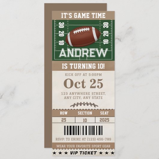 サッカーパーソナライズされたをテーマにした誕生日チケット 招待状 (正面/裏面)