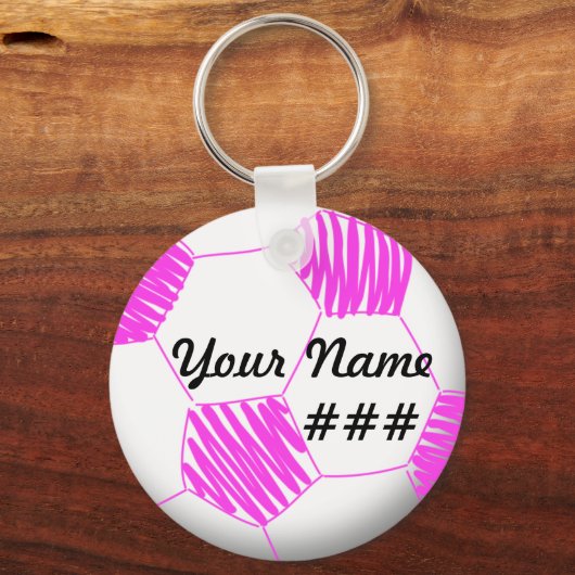 サッカーパーソナライズされたキーチェーンピンク キーホルダー (正面)
