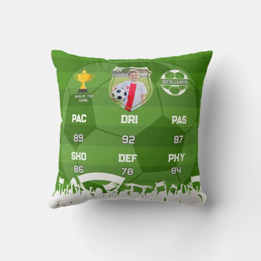 サッカーパーソナライズされたギフト子供へ、カスタムフットカード クッション (裏面)