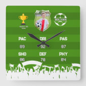 サッカーパーソナライズされたギフト子供へ、カスタムフットカード スクエア壁時計 (正面)