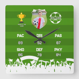 サッカーパーソナライズされたギフト子供へ、カスタムフットカード スクエア壁時計