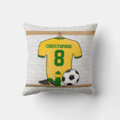 サッカーパーソナライズされたジャージイエローグリーン クッション (裏面)