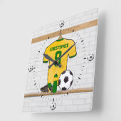サッカーパーソナライズされたジャージイエローグリーン スクエア壁時計 (傾斜)