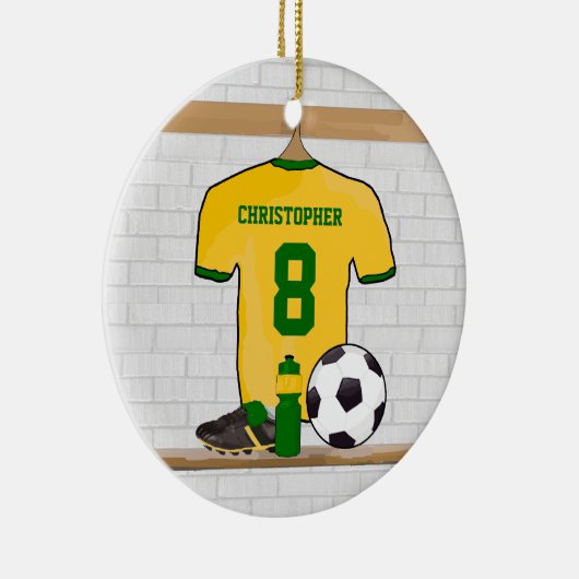 サッカーパーソナライズされたジャージイエローグリーン セラミックオーナメント (右)