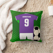 サッカーパーソナライズされたジャージーパープルとホワイト クッション (ブランケット)