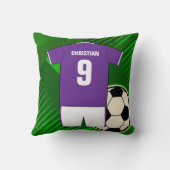 サッカーパーソナライズされたジャージーパープルとホワイト クッション (裏面)