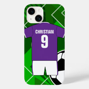 サッカーパーソナライズされたジャージーパープルとホワイト Case-Mate iPhone 14ケース