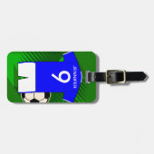 サッカーパーソナライズされたジャージーブルーとホワイト ラゲッジタグ (正面横)