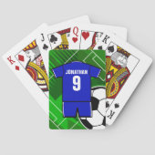 サッカーパーソナライズされたジャージーブルーと白 トランプ (裏面)