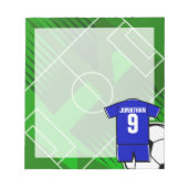 サッカーパーソナライズされたジャージーブルーと白 ノートパッド (正面)