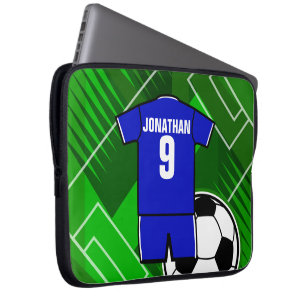 サッカーパーソナライズされたジャージーブルーと白 ラップトップスリーブ
