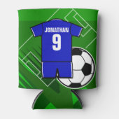 サッカーパーソナライズされたジャージーブルーと白 缶クーラー (正面)