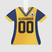 サッカーパーソナライズされたジャージー(青/黄) オーナメント (裏面)