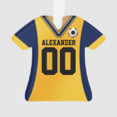 サッカーパーソナライズされたジャージー(青/黄) オーナメント (正面)