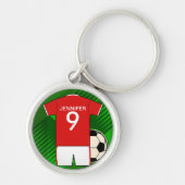 サッカーパーソナライズされたジャージ赤と白ー キーホルダー (正面)