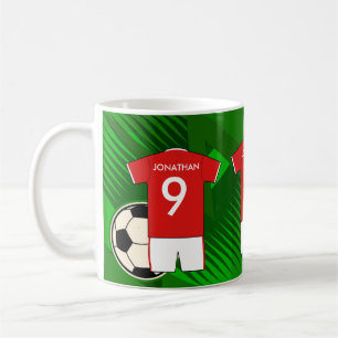 サッカーパーソナライズされたジャージ赤と白ー コーヒーマグカップ