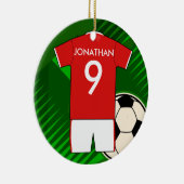 サッカーパーソナライズされたジャージ赤と白ー セラミックオーナメント (右)