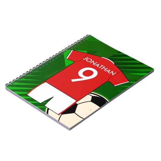 サッカーパーソナライズされたジャージ赤と白ー ノートブック (左側)