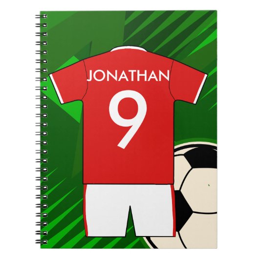 サッカーパーソナライズされたジャージ赤と白ー ノートブック (正面)